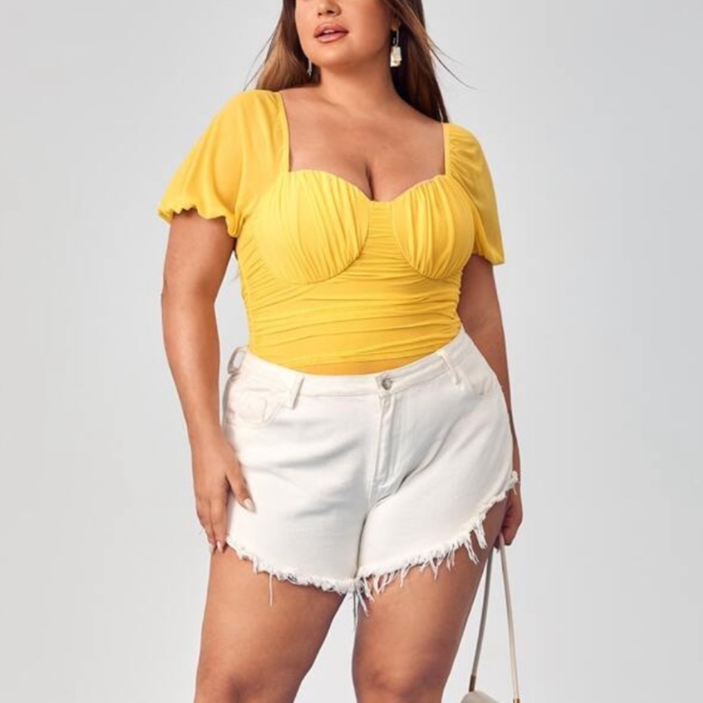 yellow mesh bodysuit pucker 0xl